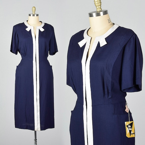 3XL 1950s Dress Deadstock Navy Day Dress White Tri