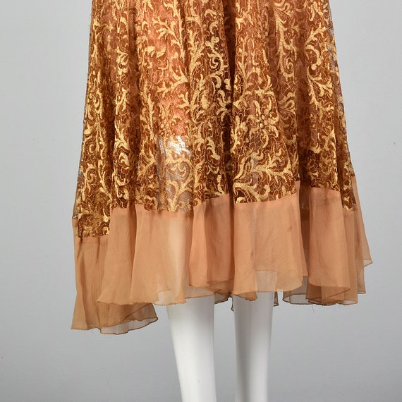 Small 1930s Dress Golden Brown Lace Dress Chiffon… - image 6