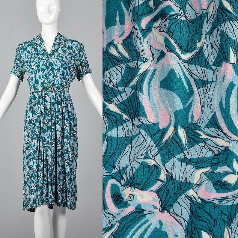XS/S | 1940s Novelty Kite Print Peplum Dress