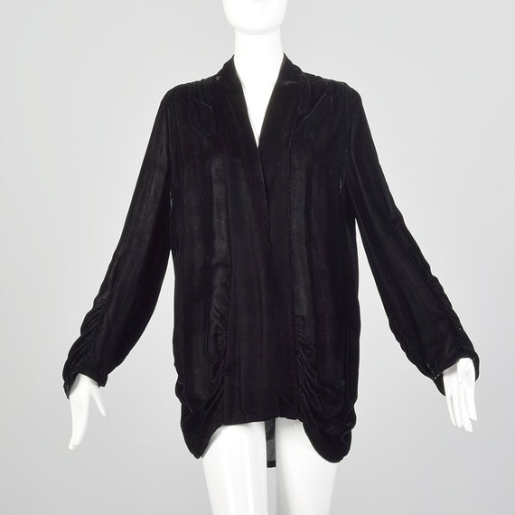 Medium 1920s Velvet Cardigan Vintage Black Velvet