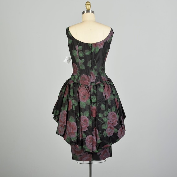 Small 1950s Novelty Rose Print Dress Bubble Hem P… - image 2