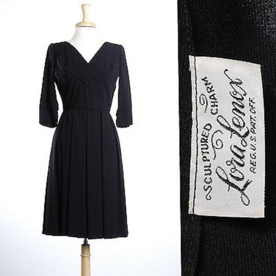 Small 1950s Dress Classic Little Black Dress Deta… - image 1