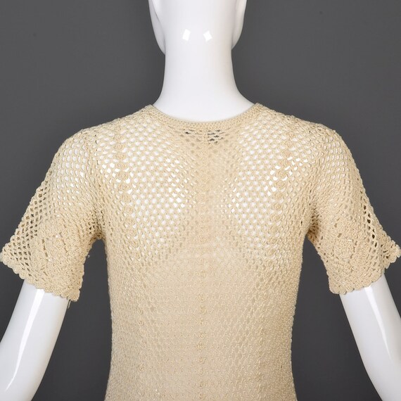 Small 1960s Crochet Top Short Sleeve Crochet Card… - image 10