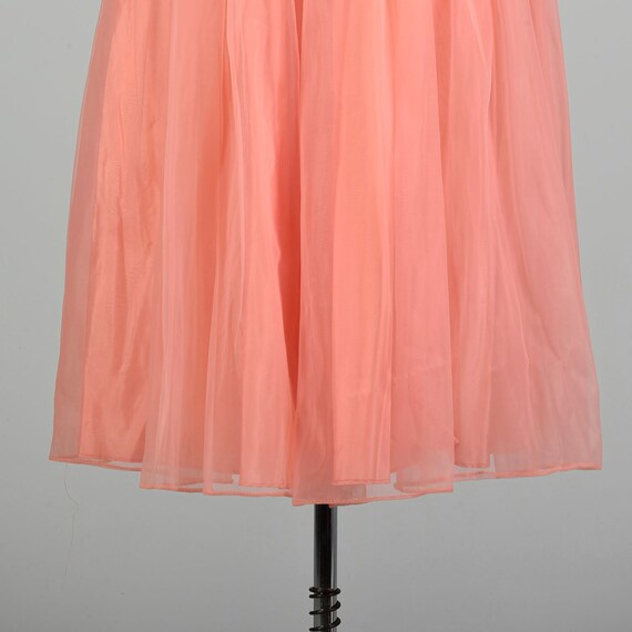 Small 1950s Pink Coral Chiffon Prom Dress Bead Em… - image 10