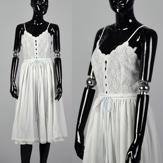 XXS Anne Fogarty Night Gown Vintage 50s White Nyl… - image 1