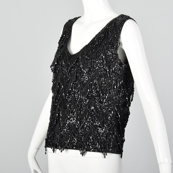 Medium 1960s Top Black Beaded Fringe Blouse Wool … - image 2