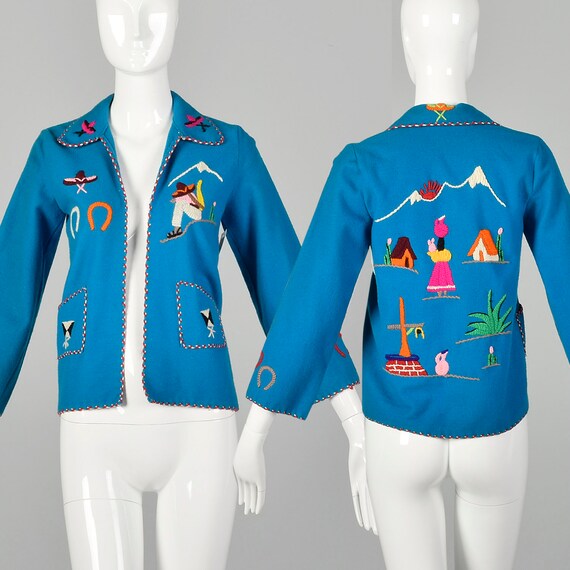XXS 1950s Jacket Teal Blue Mexican Souvenir Touris