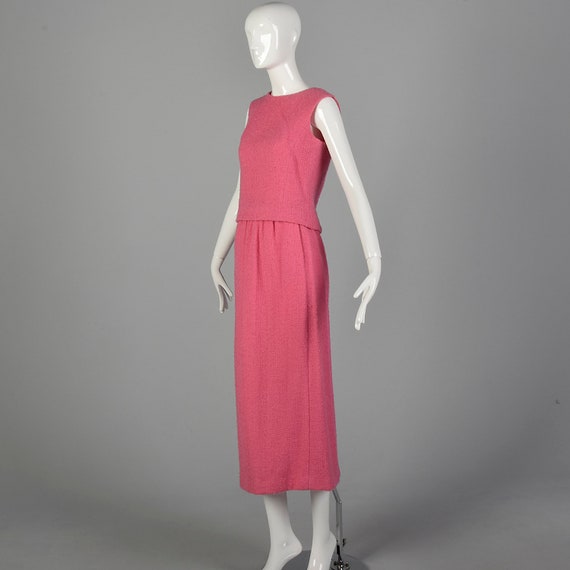 XS 1960s Pink Skirt Set Mohair Wool Tweed Maxi To… - image 2