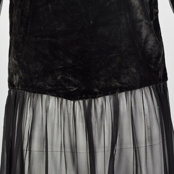 XS 1920s Dress Black Velvet Bodice Sheer Silk Chi… - image 8