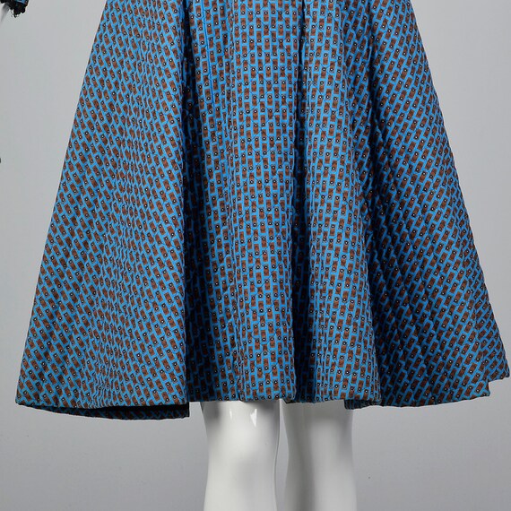 XS 1950s Quilted Blue Cotton Dress Casual Vintage… - image 7