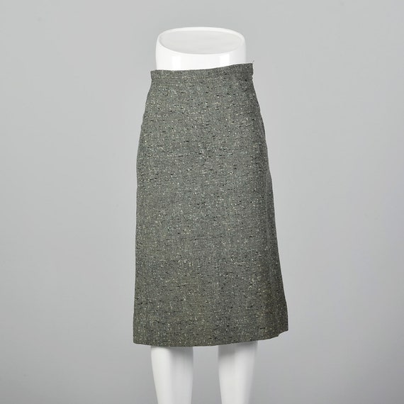 XXS Tweed Pencil Skirt Green Side Zip Slubbed Fab… - image 2