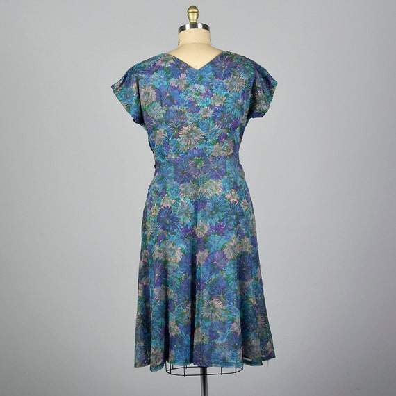 XL 1950s Dress Blue Floral Print Dress Floral Chi… - image 2