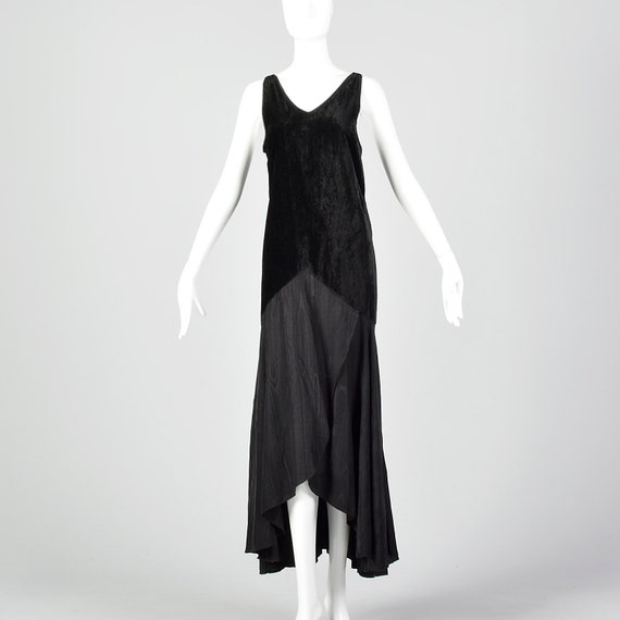 XS 1930s Drop Waist Velvet and Moire Silk Evening… - image 1