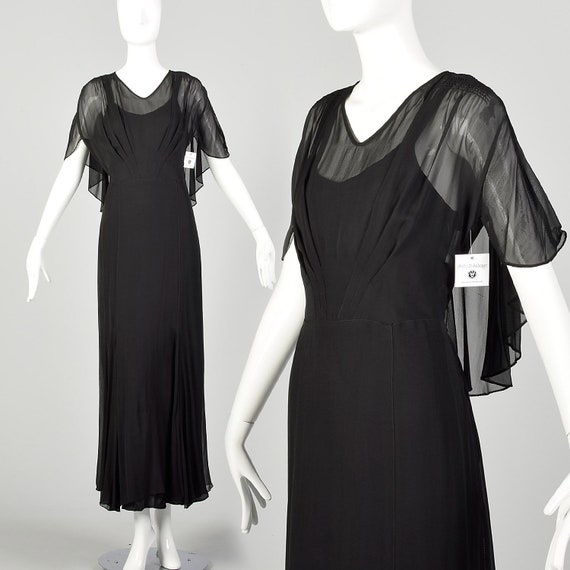 Large 1930s Little Black Dress Formal Evening She… - image 1