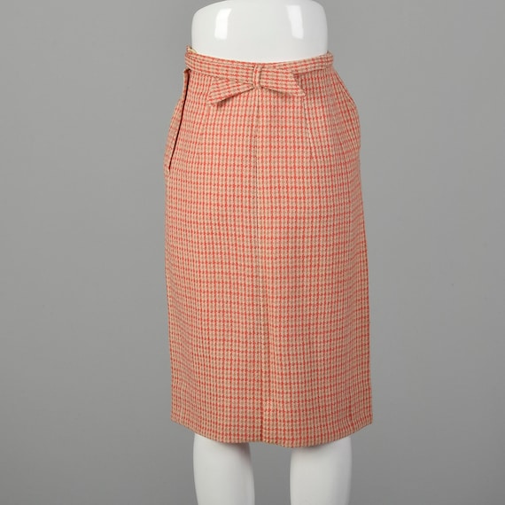 XS 1950s Pink Skirt Tweed Rockabilly Brown Check … - image 3