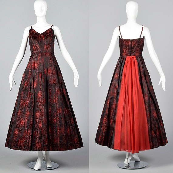 XS 1950s Gown Formal Evening Dress Prom Black Red… - image 1