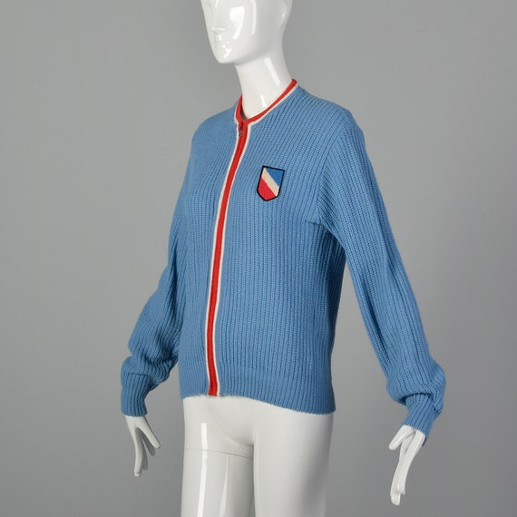 Medium 1960s Blue Sweater Zipper Cardigan Ribbed … - image 2