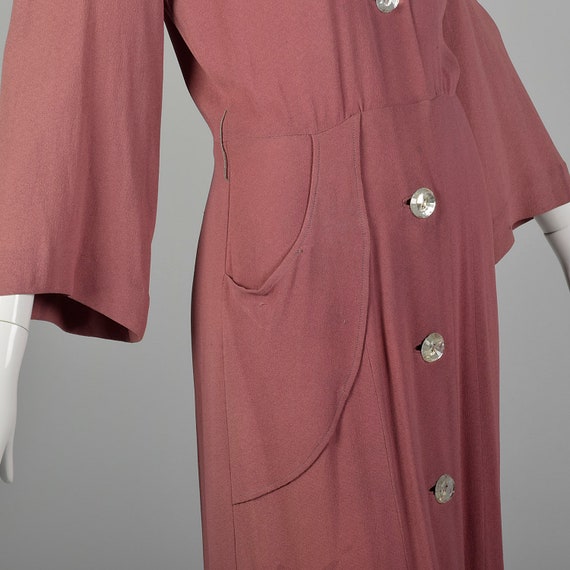 XXS 1940s Day Dress Mauve Button Front Dress Vint… - image 7