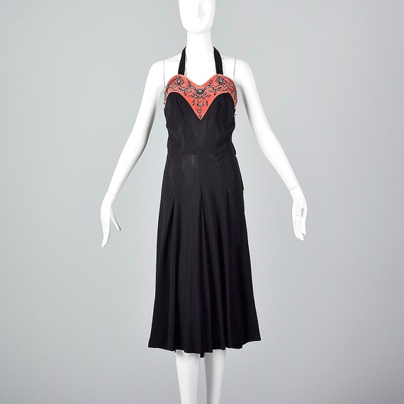 X-Small 1930s Dress Black Halter Dress Pink Velve… - image 7