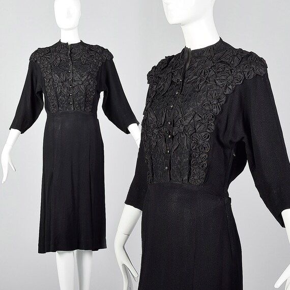 Small 1940s Dress Black Dress Three Dimensional Ap