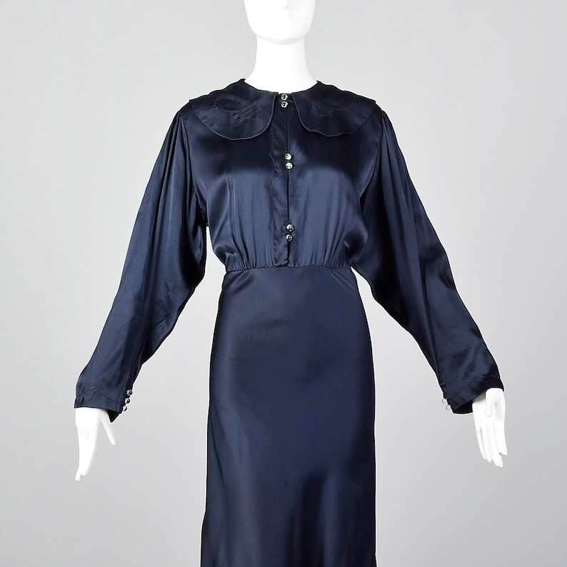 XXL 1930s Dress Navy Silk Dress Long Sleeves Bias Cut Glamorous Evening Wear Long Formal Gown Plus Size Volup 30s Vintage image 4