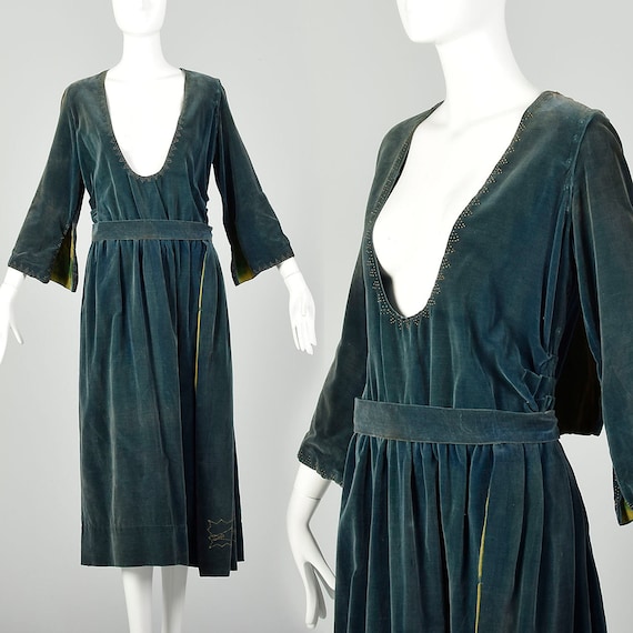 Medium 1910s Dress Edwardian Velvet Beaded Silk - image 1