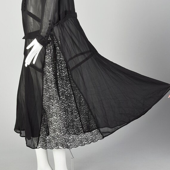 XXL 1920s Black Dress Sheer Silk Chiffon Pin Tuck… - image 4