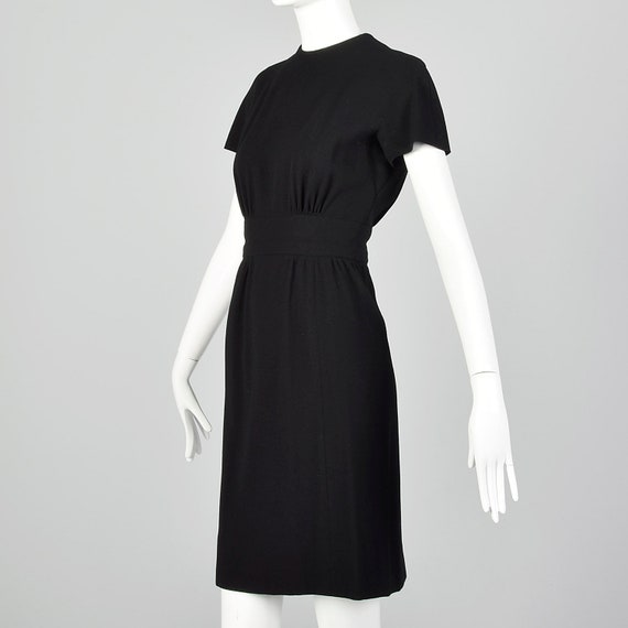 XXS 1960s Little Black Dress Vintage Wool Crepe D… - image 2