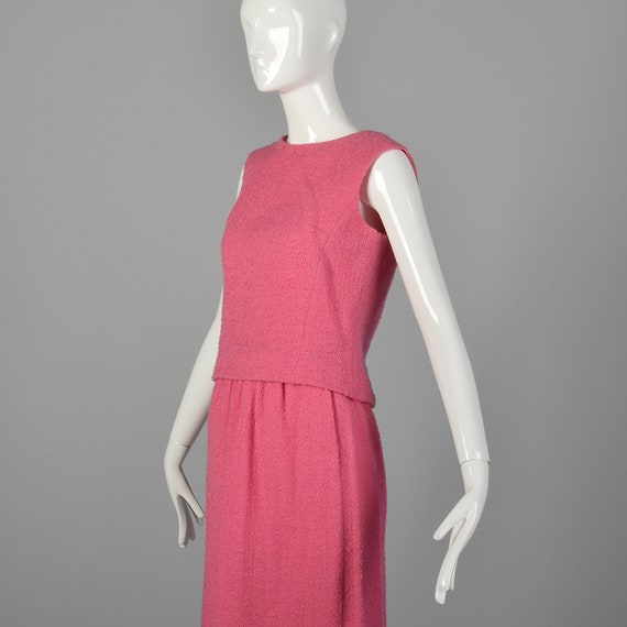 XS 1960s Pink Skirt Set Mohair Wool Tweed Maxi To… - image 5