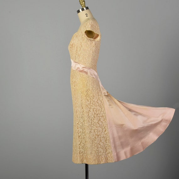 XS 1940s Dress Pink Cream Lace Satin Sweetheart P… - image 4