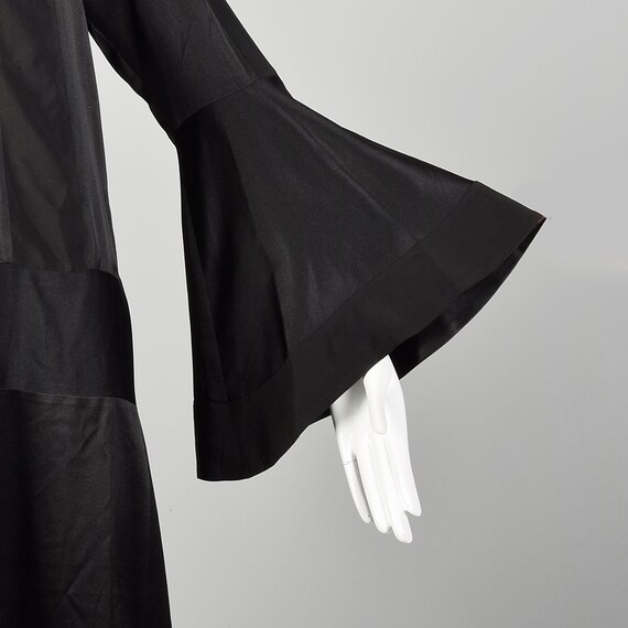 Large 1920s Silk Dress Trumpet Bell Sleeve Black … - image 9