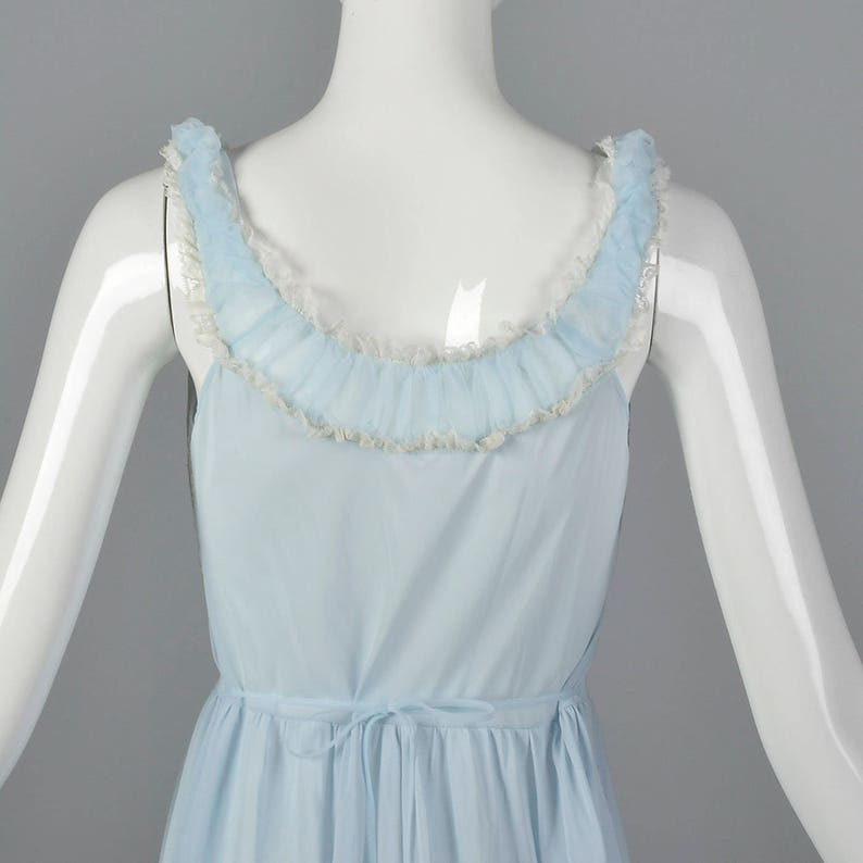 Small 1950s Blue Nightgown Sleeveless Nightgown Lace Bust Lace Trim Vintage Sleepwear Loungewear Lounge Lingerie 50s Vintage