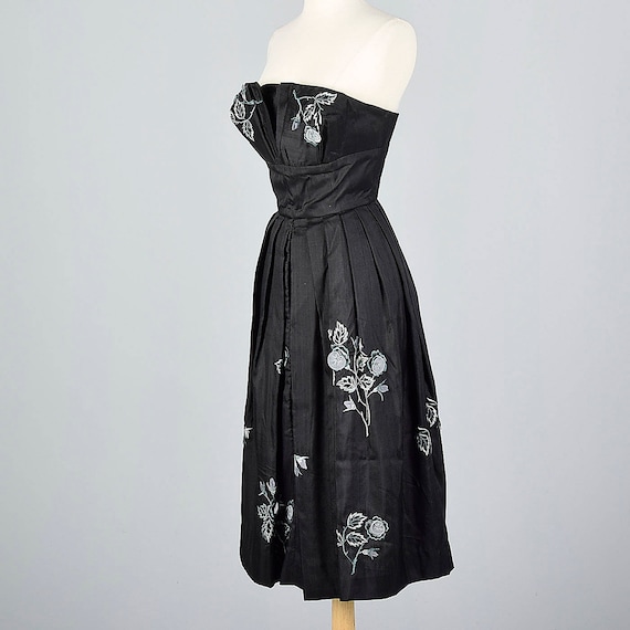 Small 1950s Strapless Silk Dress Black Silk Dress… - image 3