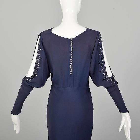 Small 1930s Dress Blue Bias Cut Rhinestone Slit L… - image 4