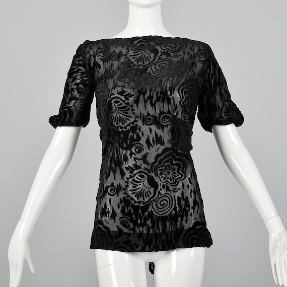 Small 1930s Silk Devoré Blouse Vintage Burnout Vel
