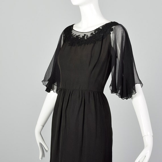 Small 1950s Silk Flutter Sleeve Dress Vintage Sil… - image 6