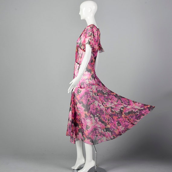 XXS 1930s Dress Pink Floral Silk Dress Short Flut… - image 2