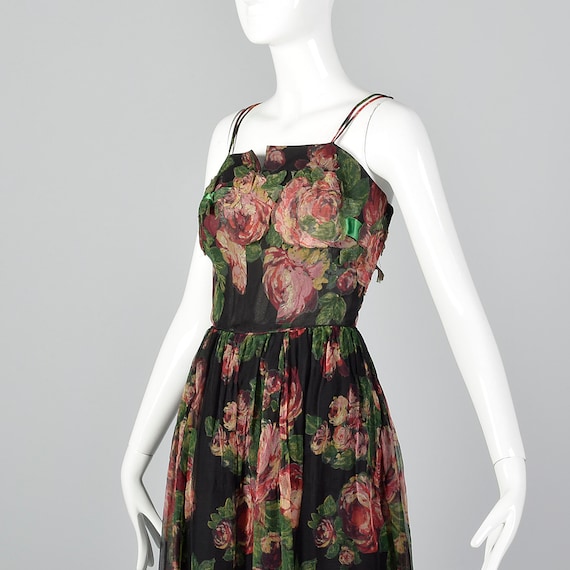XS 1960s Floral Evening Gown Floral Applique Bust… - image 7