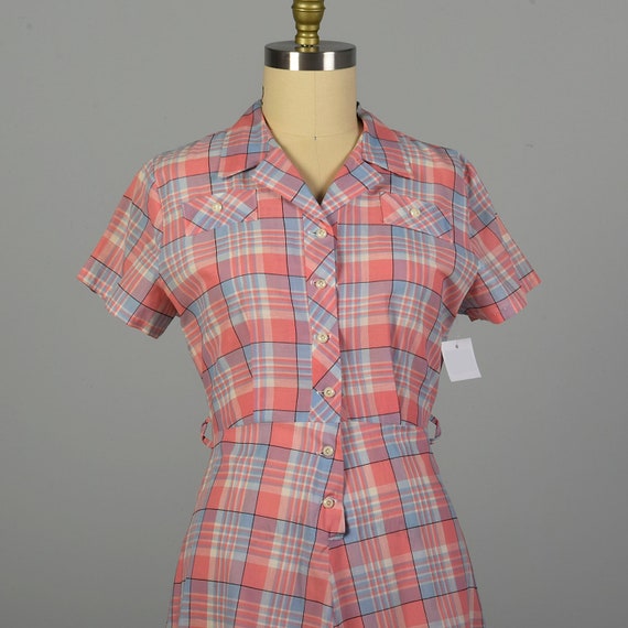 XL 1950s Pink Plaid Summer Day Dress - image 5