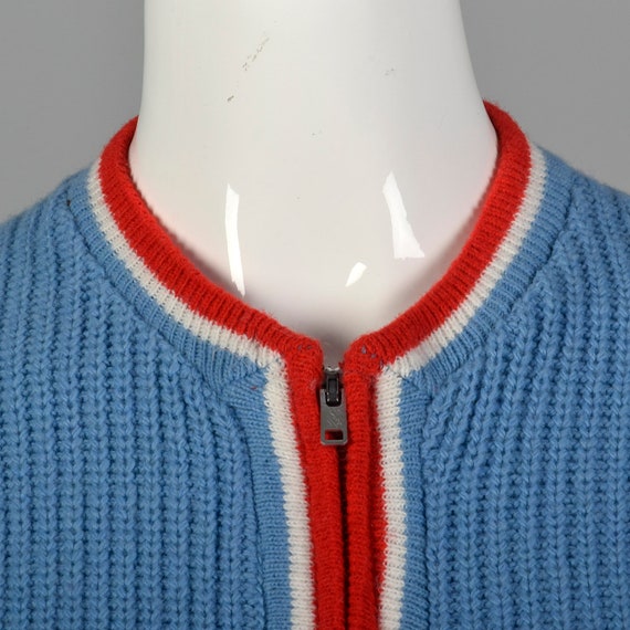 Medium 1960s Blue Sweater Zipper Cardigan Ribbed … - image 5