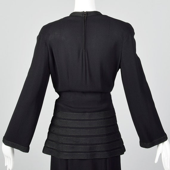 Medium 1940s Dress Black Peplum Dress Woven Strip… - image 5
