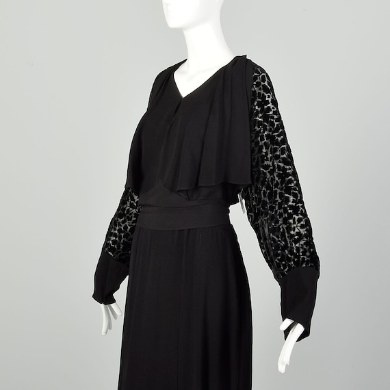 XL 1930s Dress Black Devore Velvet Sleeves Art De… - image 6