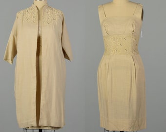Small 1950s Linen-Look Dress and Jacket Set