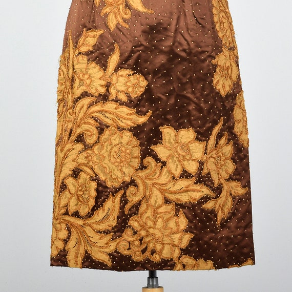 XS 1950s Dress Brown Satin Dress Lace Applique Sl… - image 8