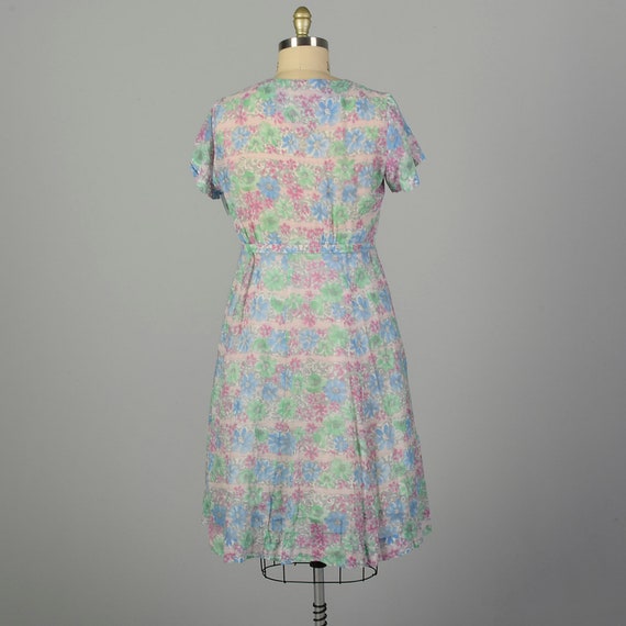 XXL 1950s Day Dress Semi-Sheer Floral Lightweight… - image 2