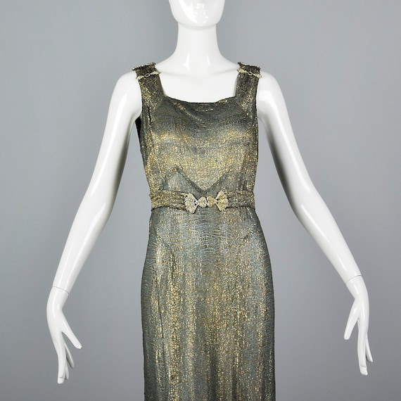 XS 1930s Dress Gold Lamé Evening Gown Old Hollywo… - image 6