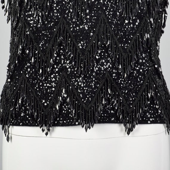 Medium 1960s Top Black Beaded Fringe Blouse Wool … - image 6