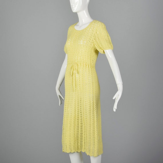 Small 1960s Yellow Crochet Dress Sheer Short Slee… - image 3