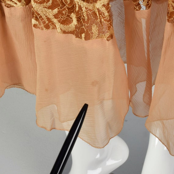 Small 1930s Dress Golden Brown Lace Dress Chiffon… - image 8