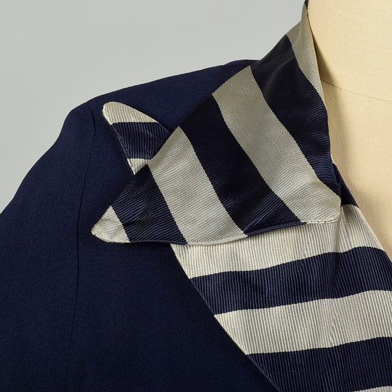 Large 1950s Dress Asymmetric Navy Striped Collar … - image 4